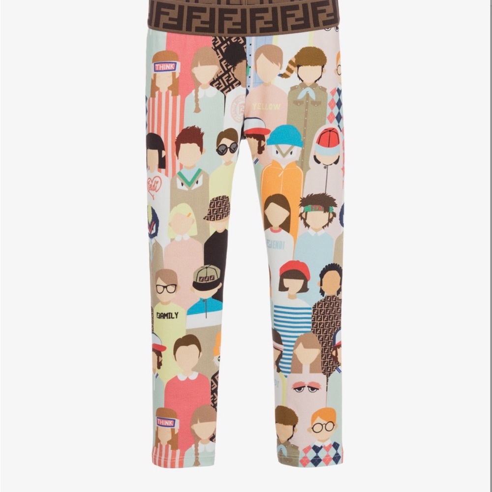 Fendi FF Family Friends Kids Multicolor Graphic Cotton Leggings